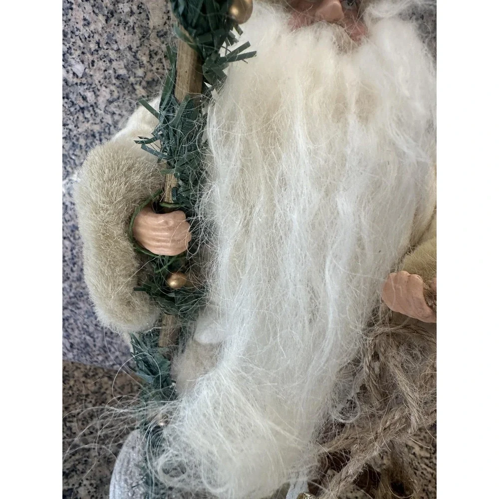 VTG Santa Claus Christmas Figurine White Coat With Sleigh Gifts‎ Tabletop Decor